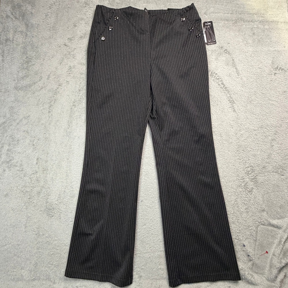 New Flare Black Pinstripe Sailor Button Trousers Stretch Dress Pants Waist 34in.